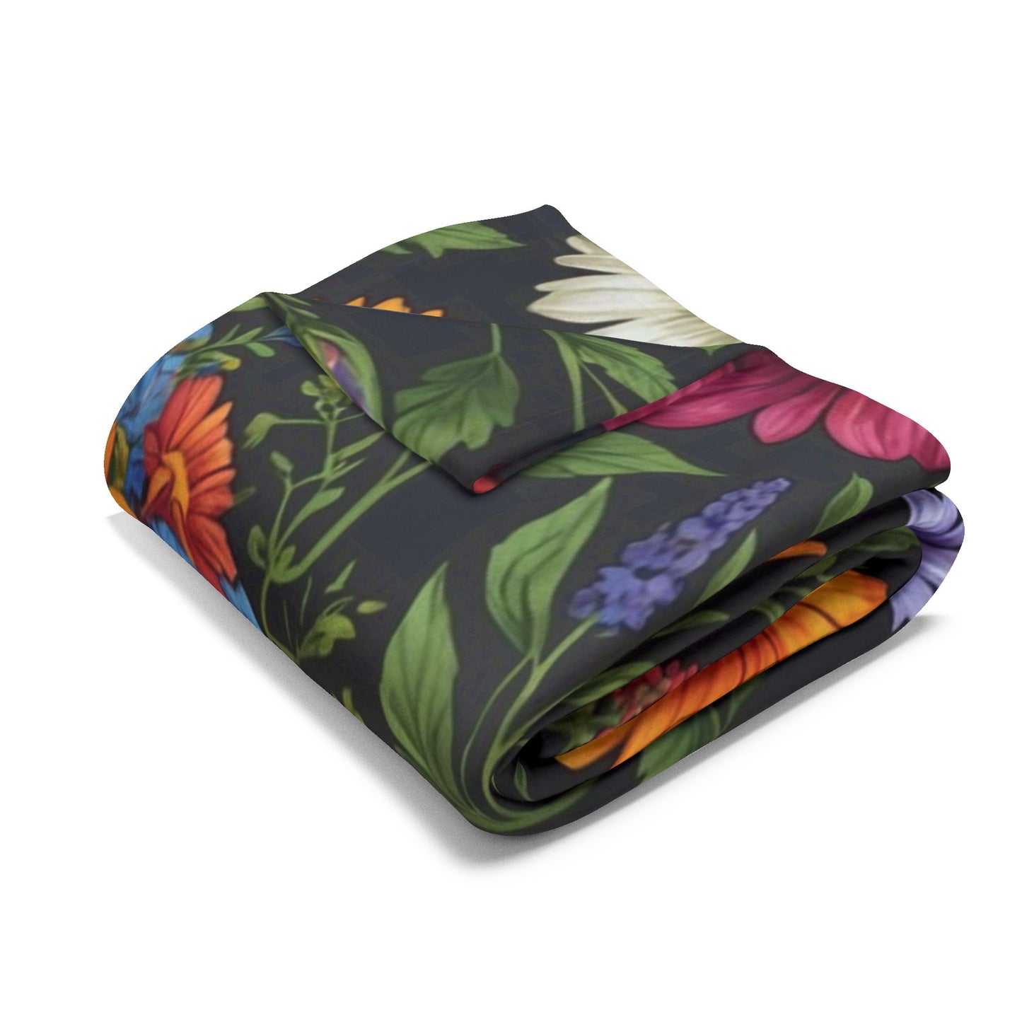 Skull in wildflowers Arctic Fleece Blanket