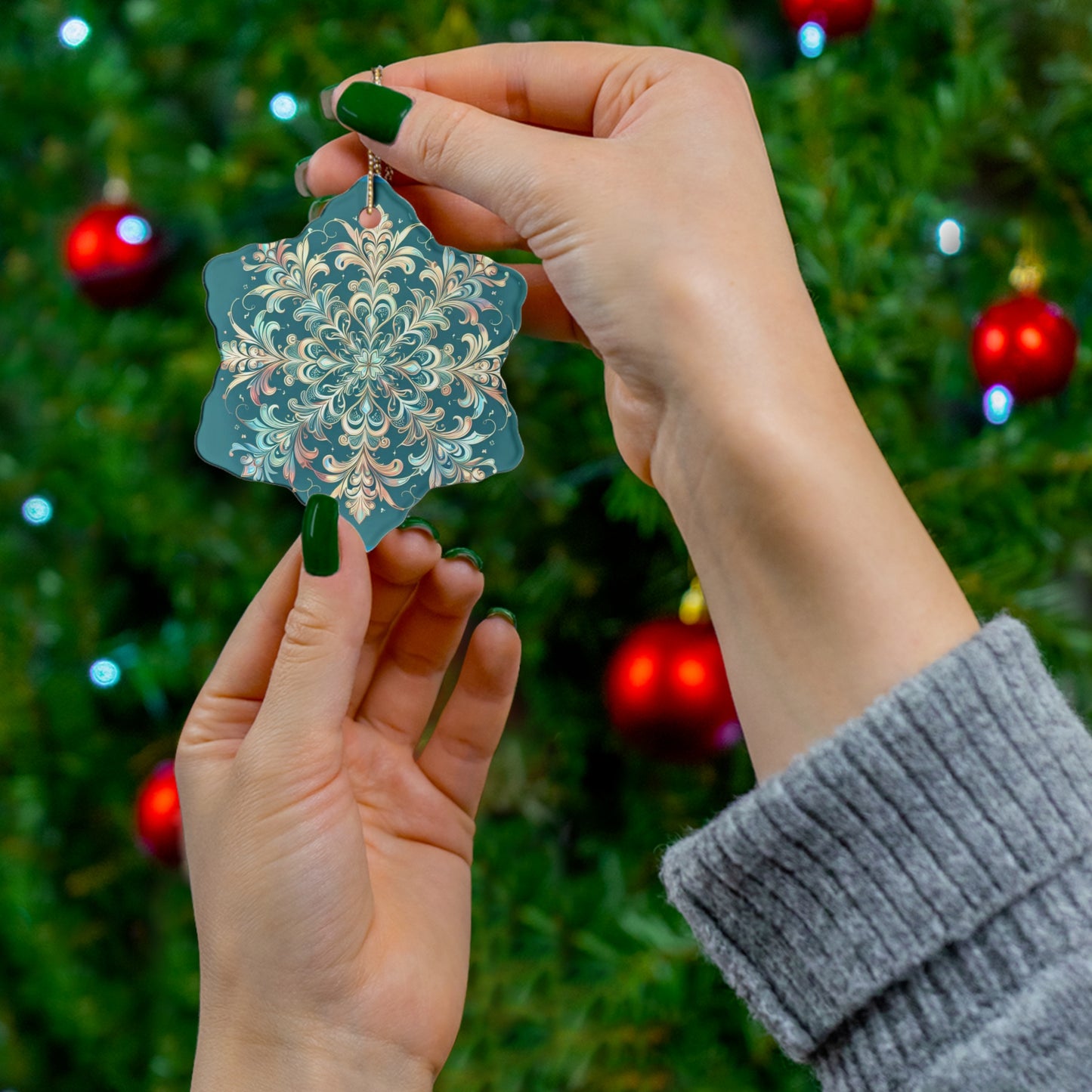Frosty Snowflake Ceramic Ornament, 4 Shapes