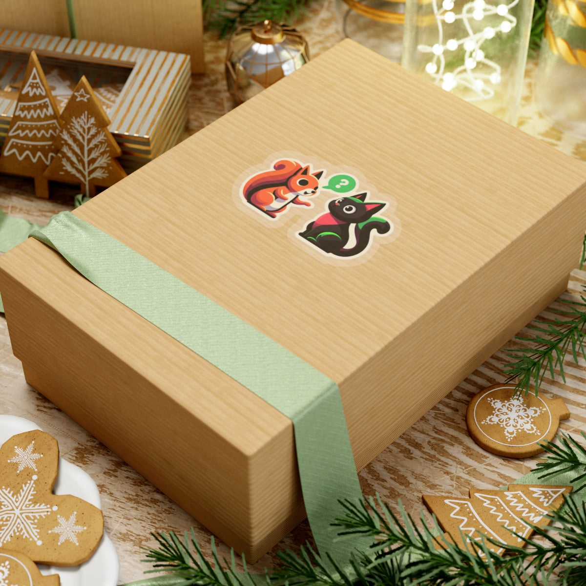 A chatty squirrel and a black cat, Kiss-Cut Stickers