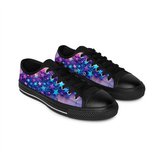 A Galaxy of Blue and Purple Stars On Women's Sneakers