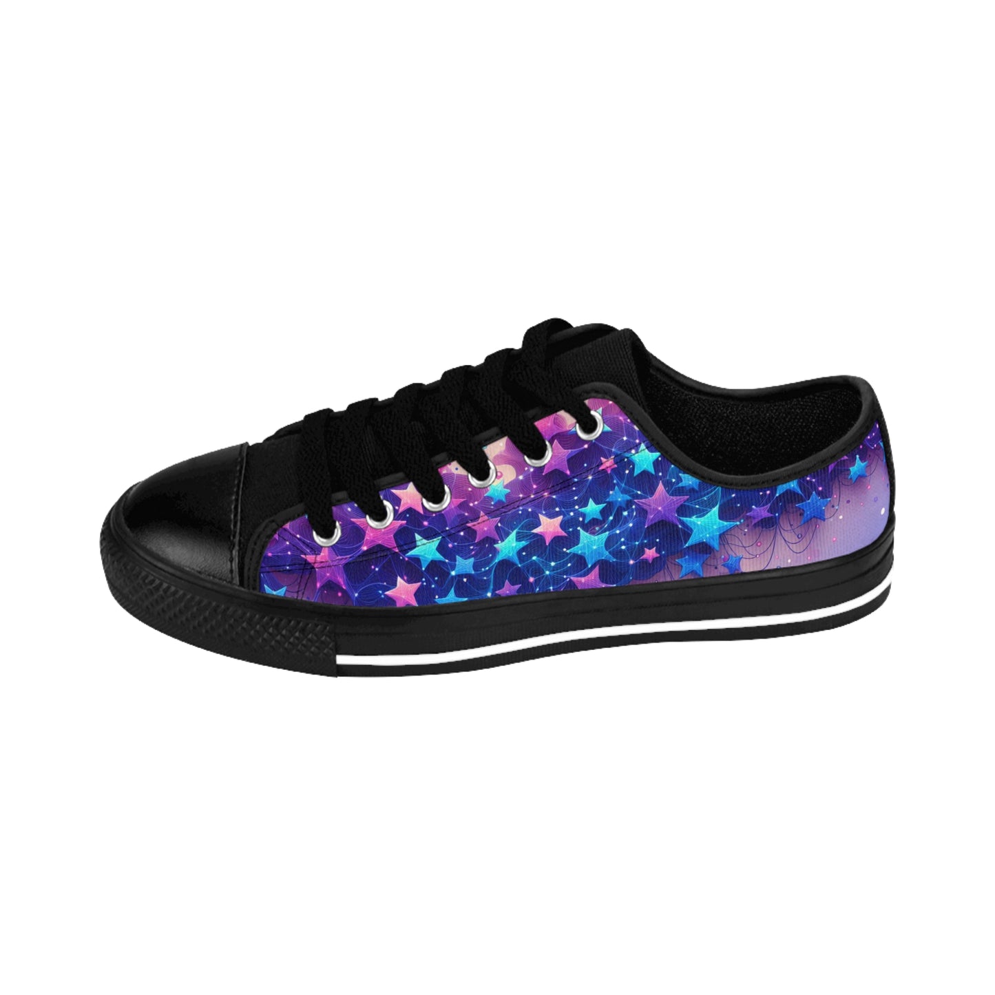 A Galaxy of Blue and Purple Stars On Women's Sneakers