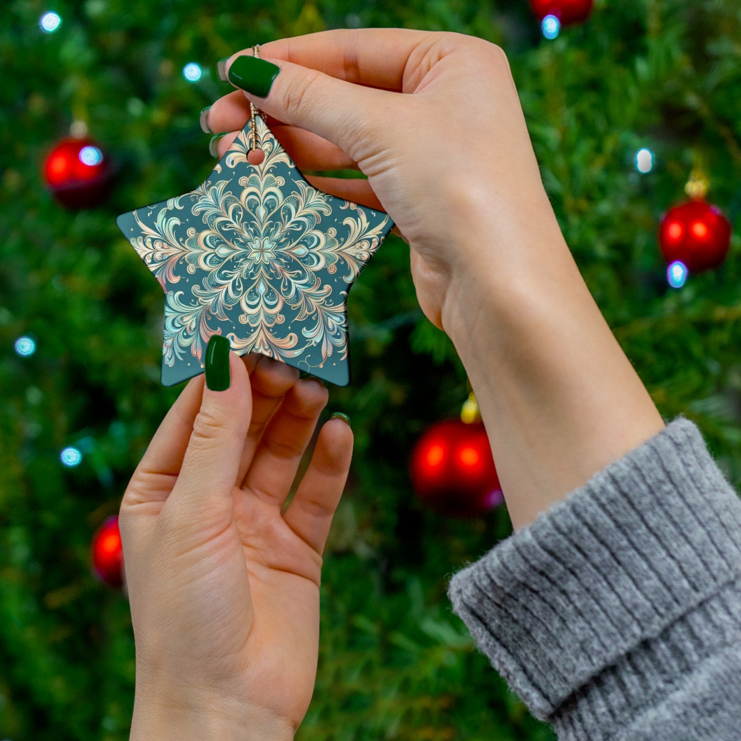 Frosty Snowflake Ceramic Ornament, 4 Shapes