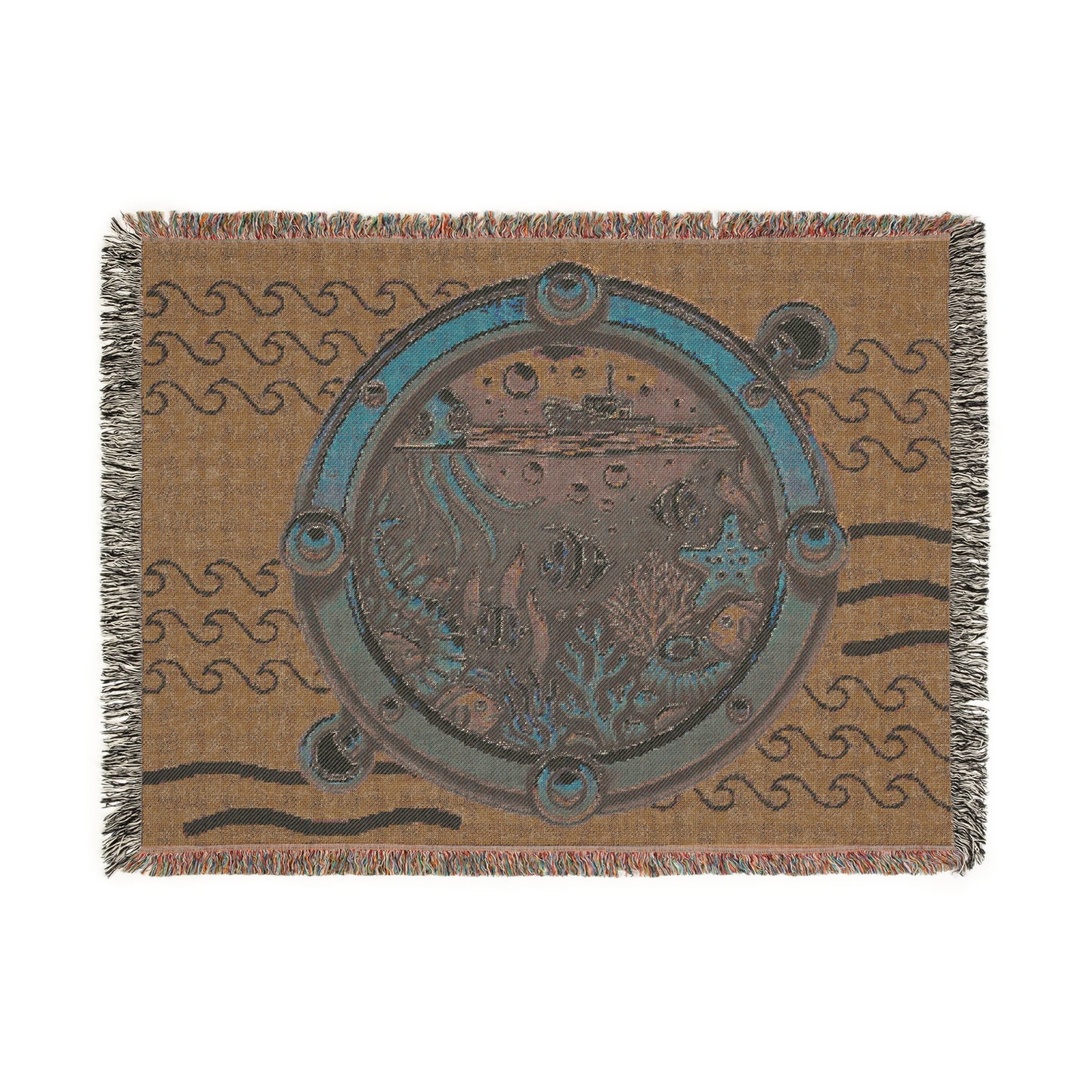 Manta tejida Nautical Sea Creations de Jenna Kats con diseño de ojo de buey