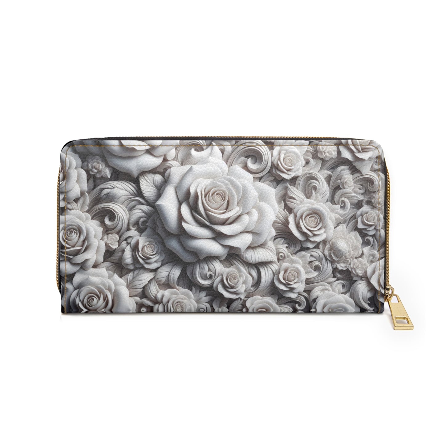 White Roses Zipper Wallet