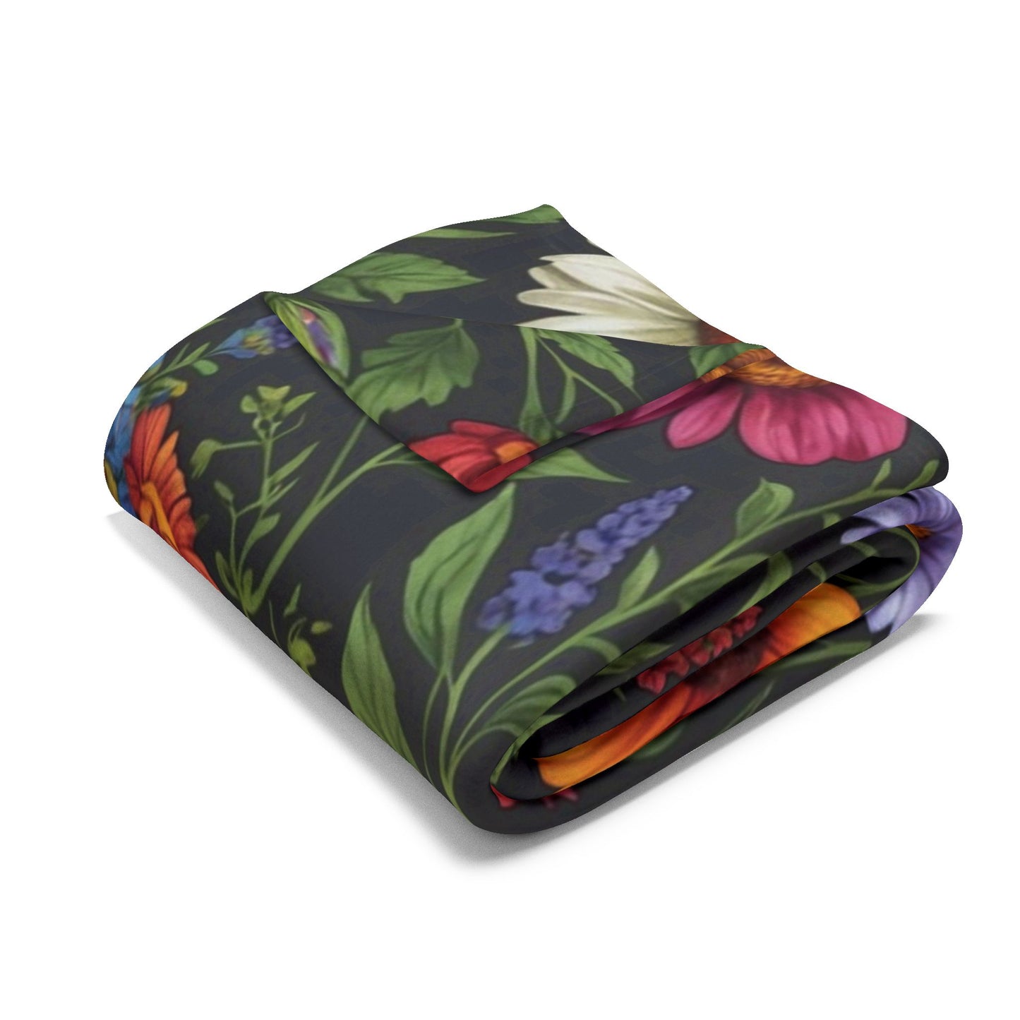 Skull in wildflowers Arctic Fleece Blanket