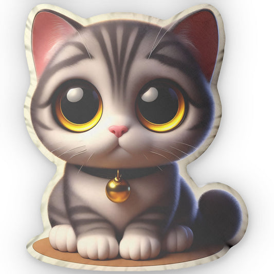 Yellow Eyed Grey Striped Kitty Custom Shaped Pillows