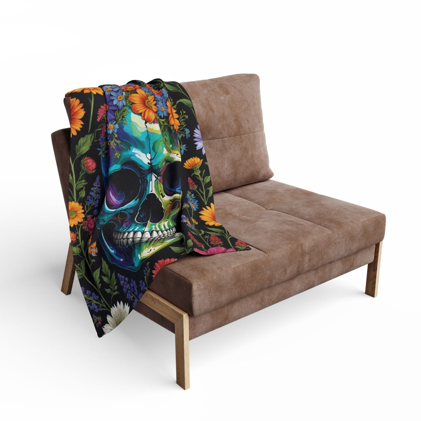 Skull in wildflowers Arctic Fleece Blanket