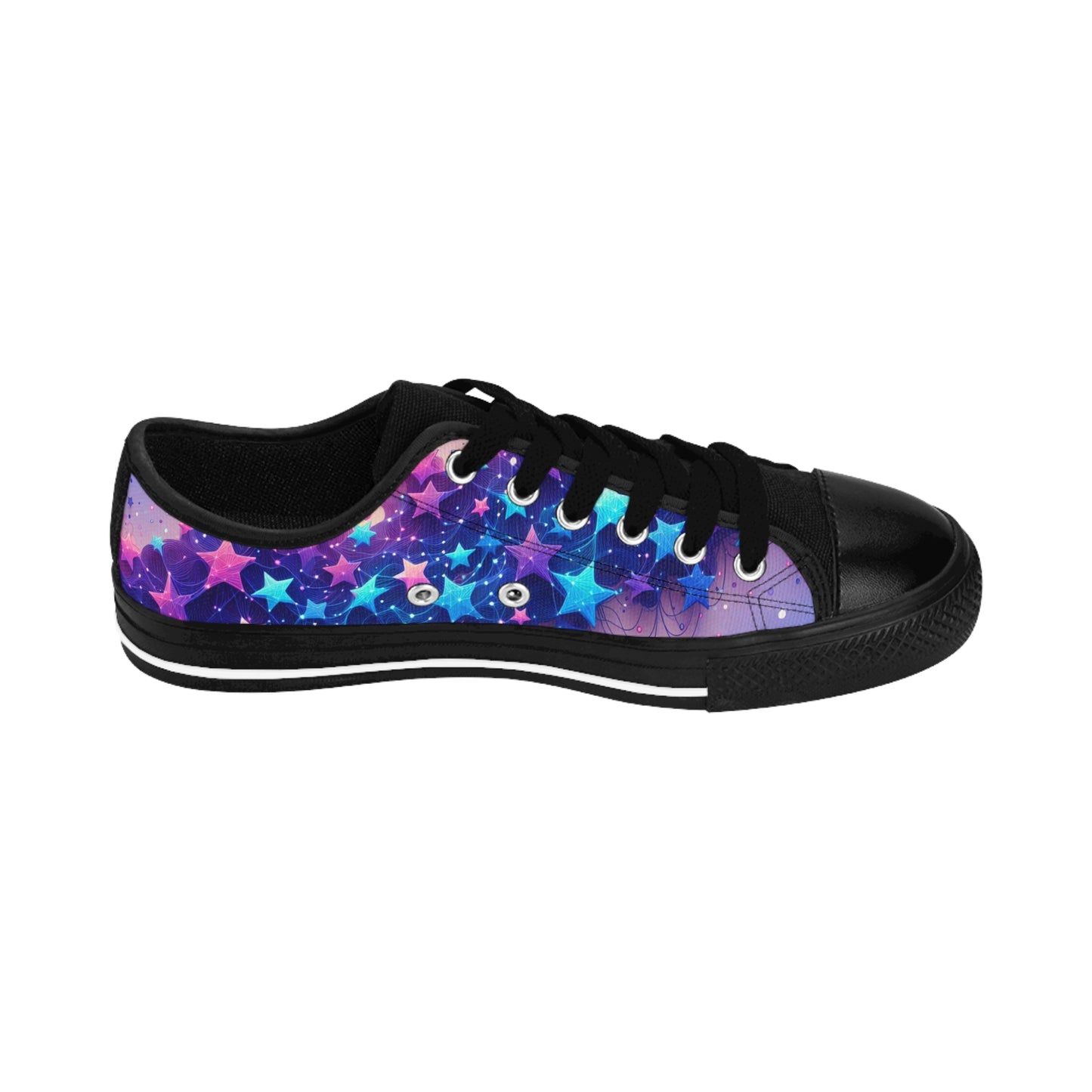A Galaxy of Blue and Purple Stars On Women's Sneakers