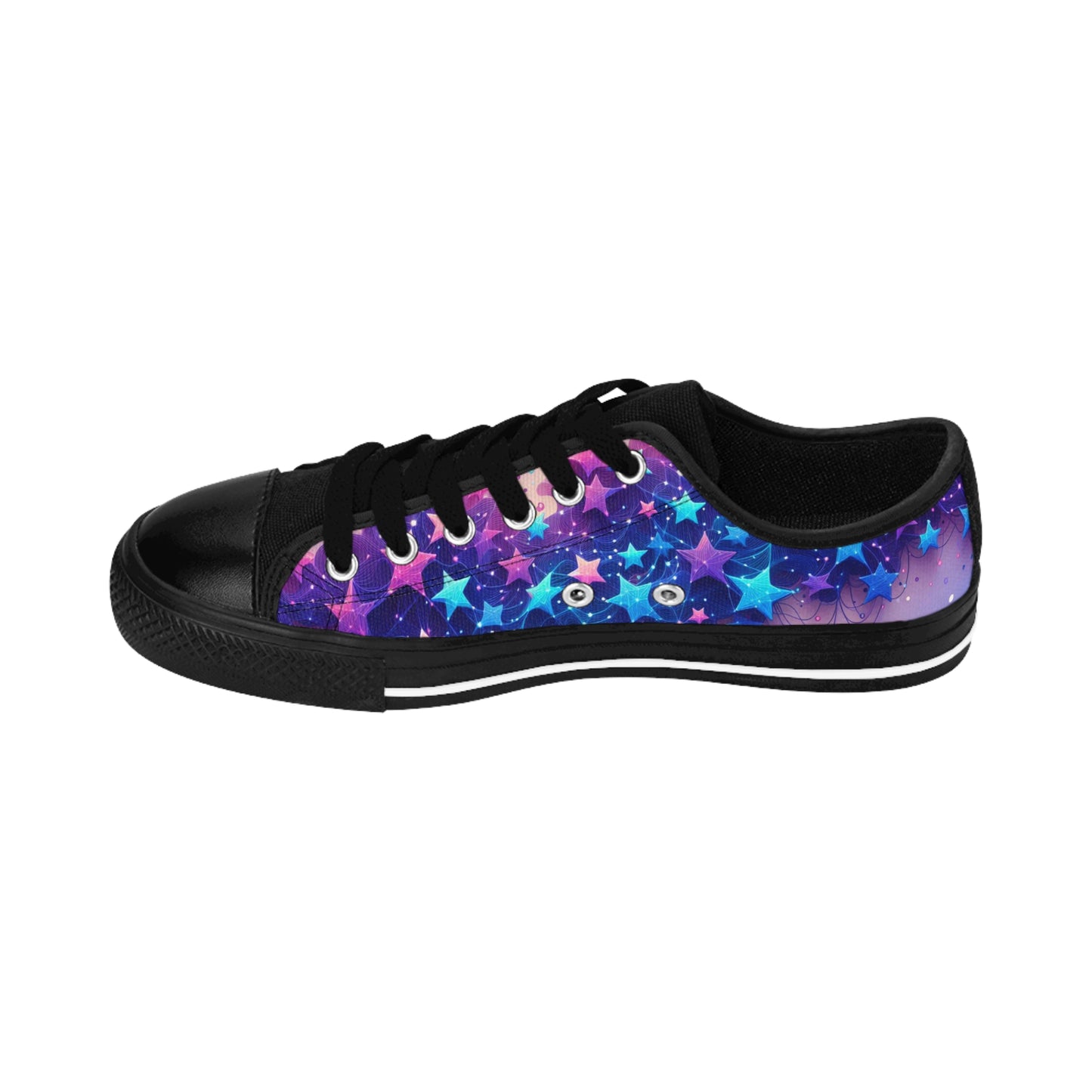 A Galaxy of Blue and Purple Stars On Women's Sneakers