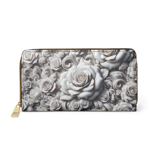 White Roses Zipper Wallet