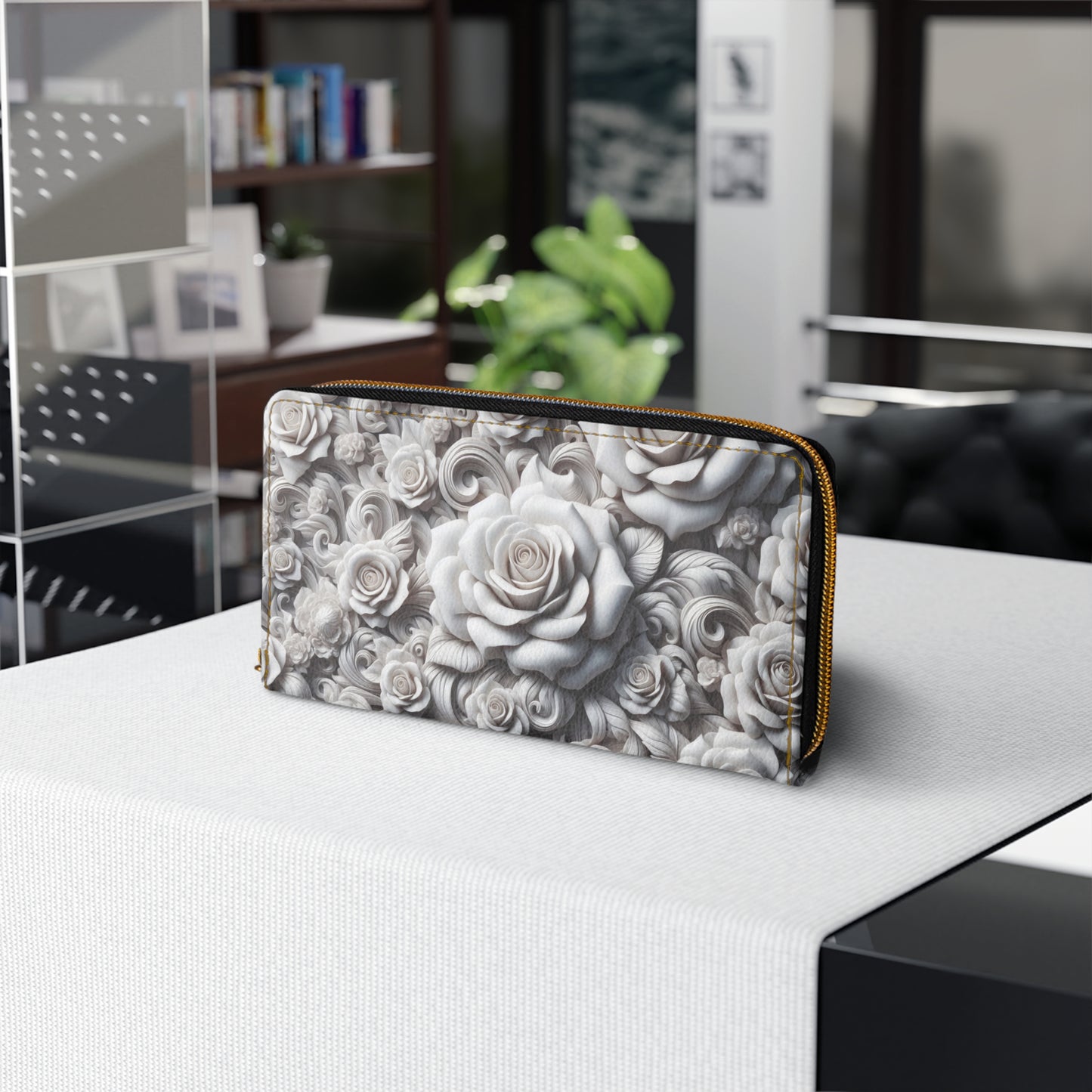 White Roses Zipper Wallet