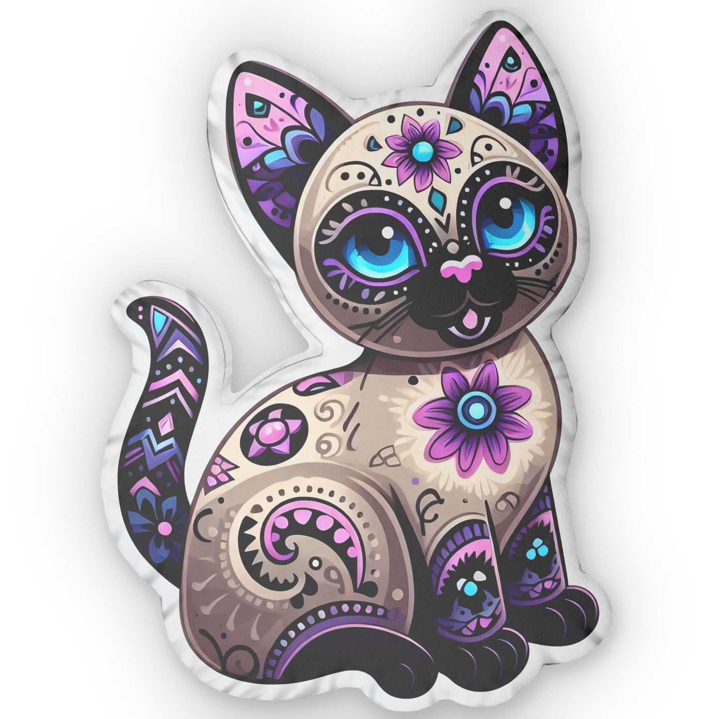 Siamese Cat Patterned With Tribal Markingd Custom Shaped Pillows