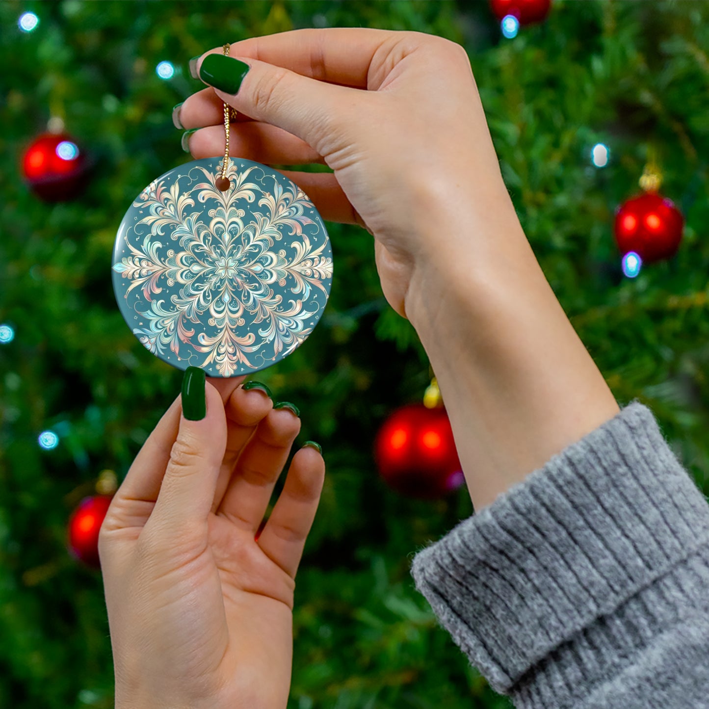 Frosty Snowflake Ceramic Ornament, 4 Shapes