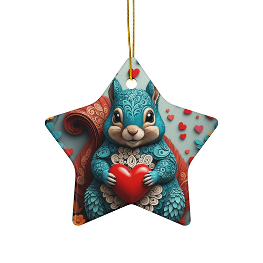 Woodcut Loving Squirrel Ceramic Ornament, 4 Shapes