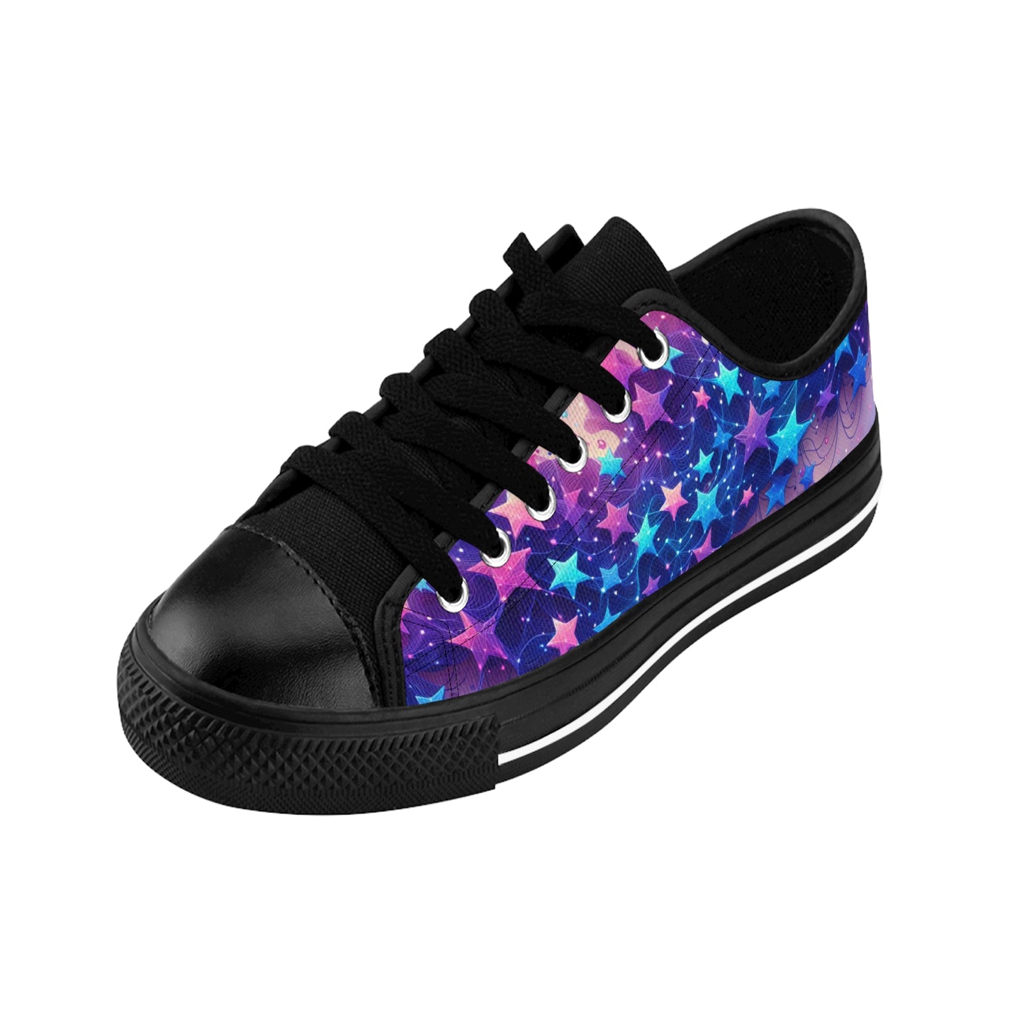 A Galaxy of Blue and Purple Stars On Women's Sneakers