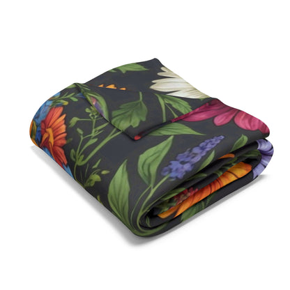 Skull in wildflowers Arctic Fleece Blanket