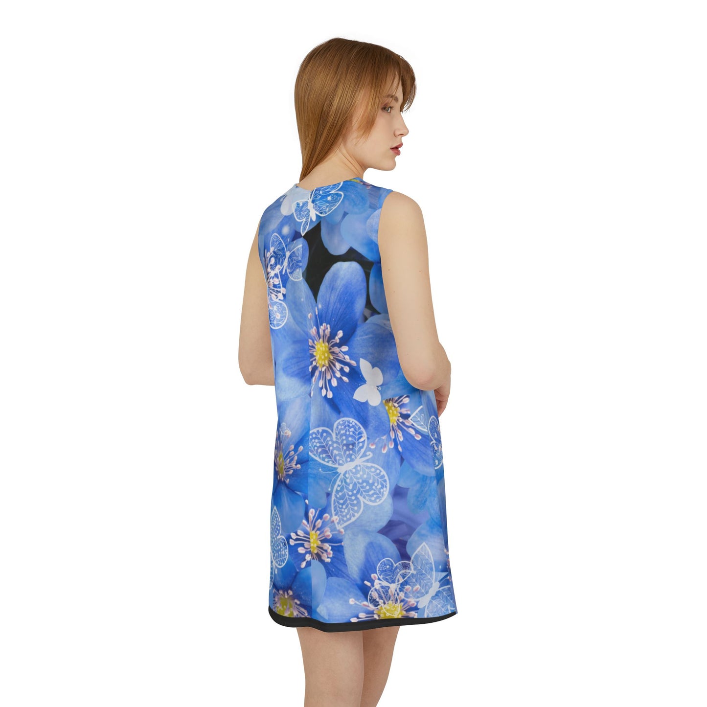 Jenna Kats' Blue and White Floral A-line Sleeveless Dress