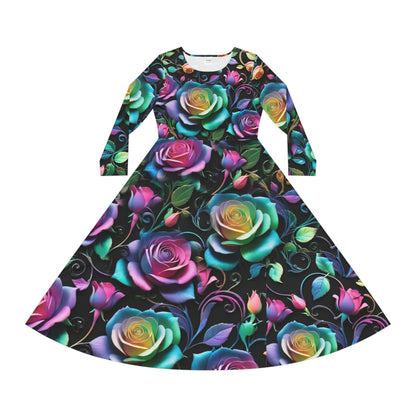 "Rainbow Rose" Women's Long Sleeve Dress