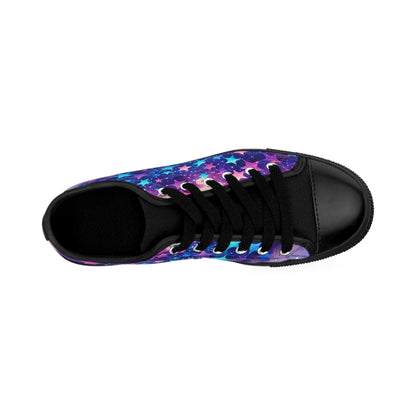 A Galaxy of Blue and Purple Stars On Women's Sneakers