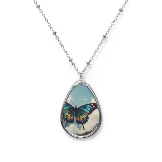Butterfly Oval Necklace - Dainty Jewelry for Nature Lovers, Gift for Her, Mother's Day, Birthday, Elegant Accessory