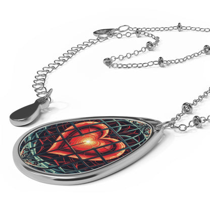 Caged Heart Geometric Oval Necklace — Pendant with Modern Heart Cage Design