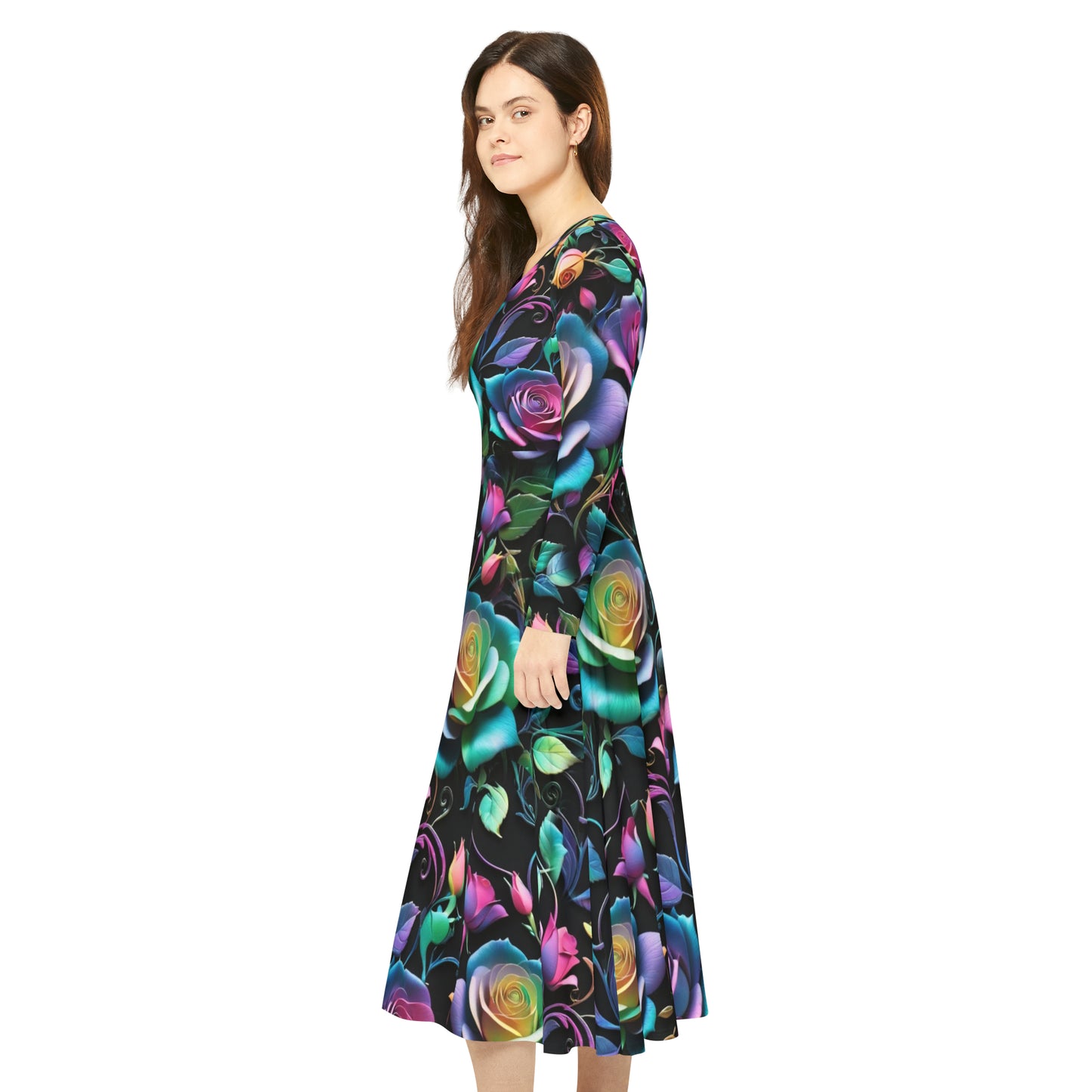 "Rainbow Rose" Women's Long Sleeve Dress