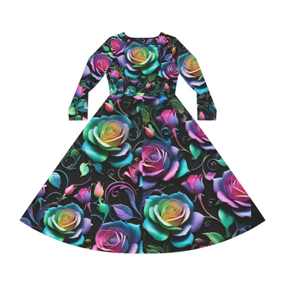 "Rainbow Rose" Women's Long Sleeve Dress