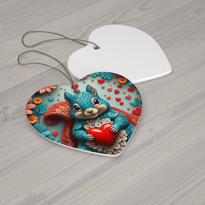 Woodcut Loving Squirrel Ceramic Ornament, 4 Shapes