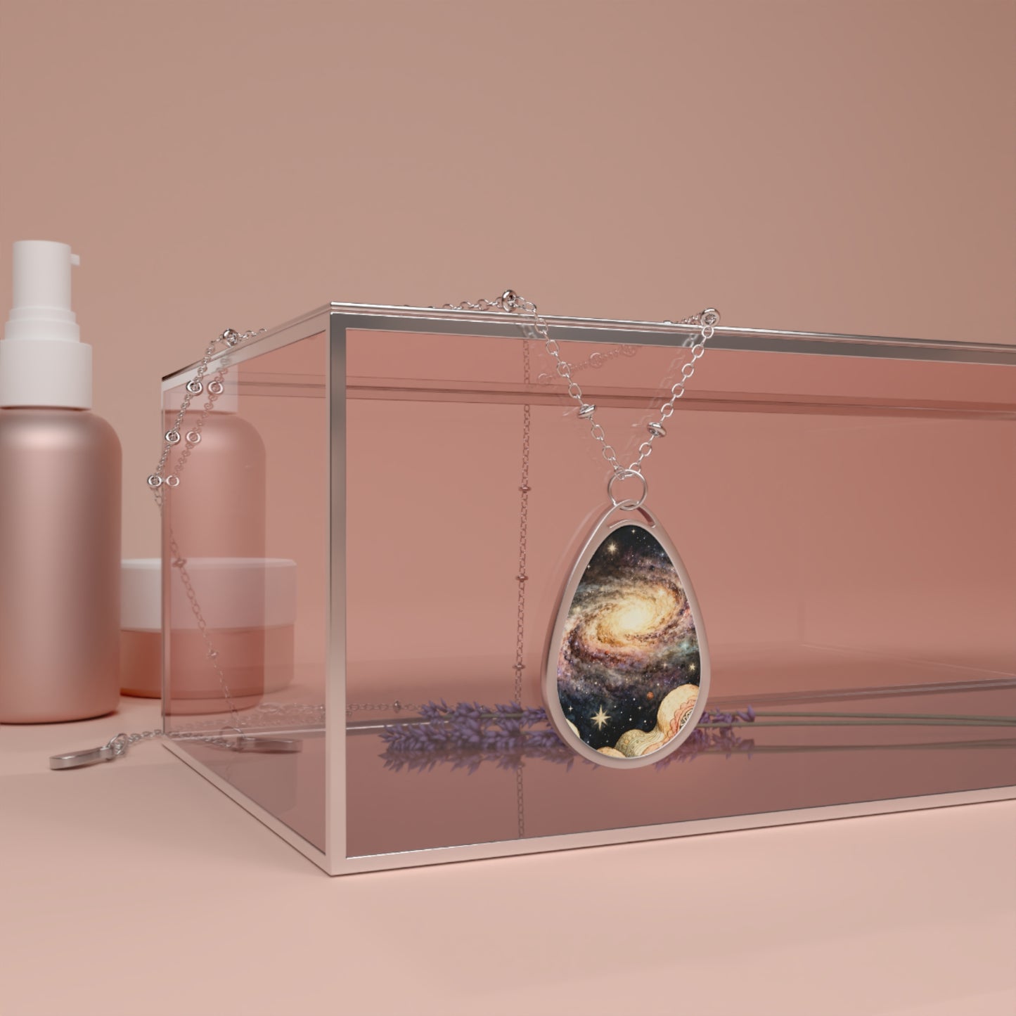 Galaxy Oval Pendant Necklace — Space Planet Teardrop Jewelry