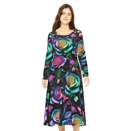 "Rainbow Rose" Women's Long Sleeve Dress