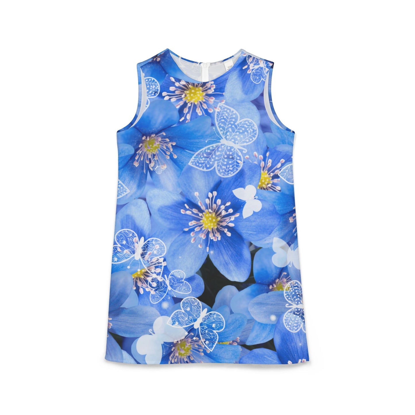 Jenna Kats' Blue and White Floral A-line Sleeveless Dress