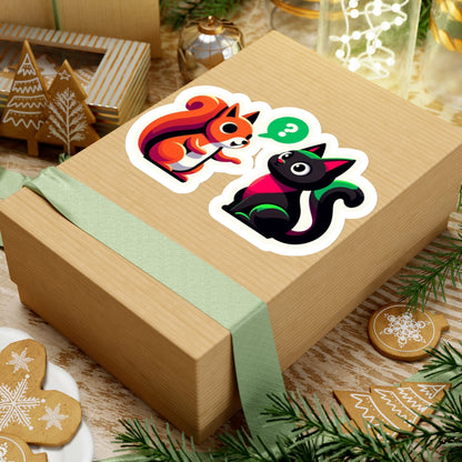 A chatty squirrel and a black cat, Kiss-Cut Stickers