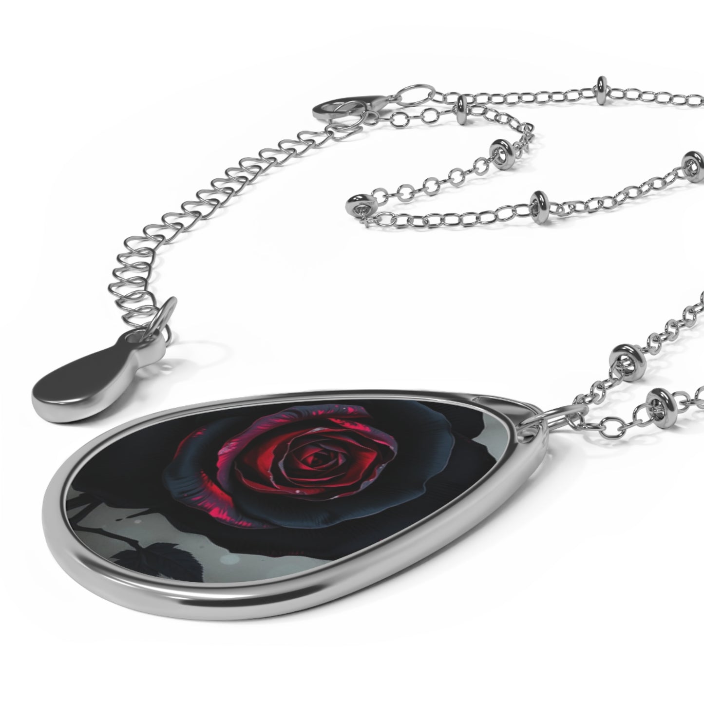 Oval Teardrop Pendant Necklace — Dark Red Rose Teardrop Necklace