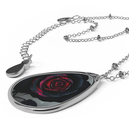 Oval Teardrop Pendant Necklace — Dark Red Rose Teardrop Necklace