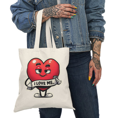 Heartfelt Self  Love Natural Tote Bag – Eco-Friendly Canvas Bag, Gift for Friends, Shopping, Everyday Use, Valentine’s Day, Cute Art Bag