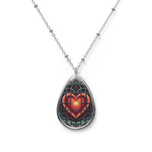 Caged Heart Geometric Oval Necklace — Pendant with Modern Heart Cage Design