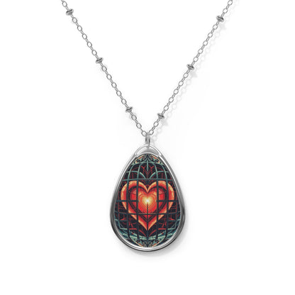 Caged Heart Geometric Oval Necklace — Pendant with Modern Heart Cage Design