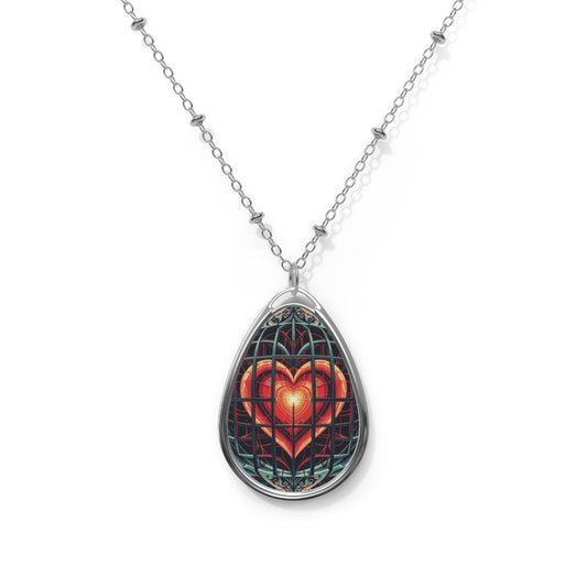 Caged Heart Geometric Oval Necklace — Pendant with Modern Heart Cage Design