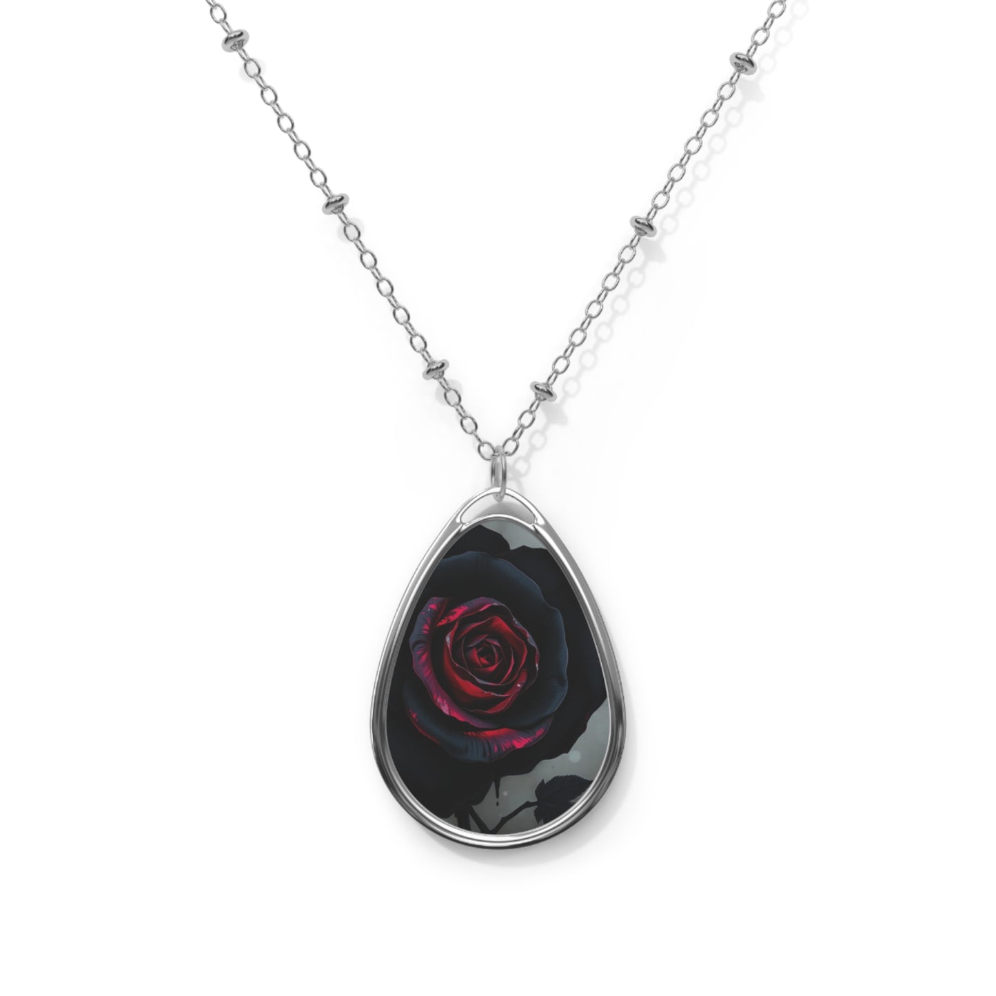 Oval Teardrop Pendant Necklace — Dark Red Rose Teardrop Necklace