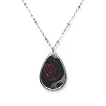 Oval Teardrop Pendant Necklace — Dark Red Rose Teardrop Necklace