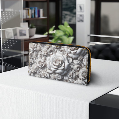 White Roses Zipper Wallet
