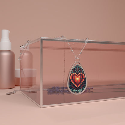 Caged Heart Geometric Oval Necklace — Pendant with Modern Heart Cage Design