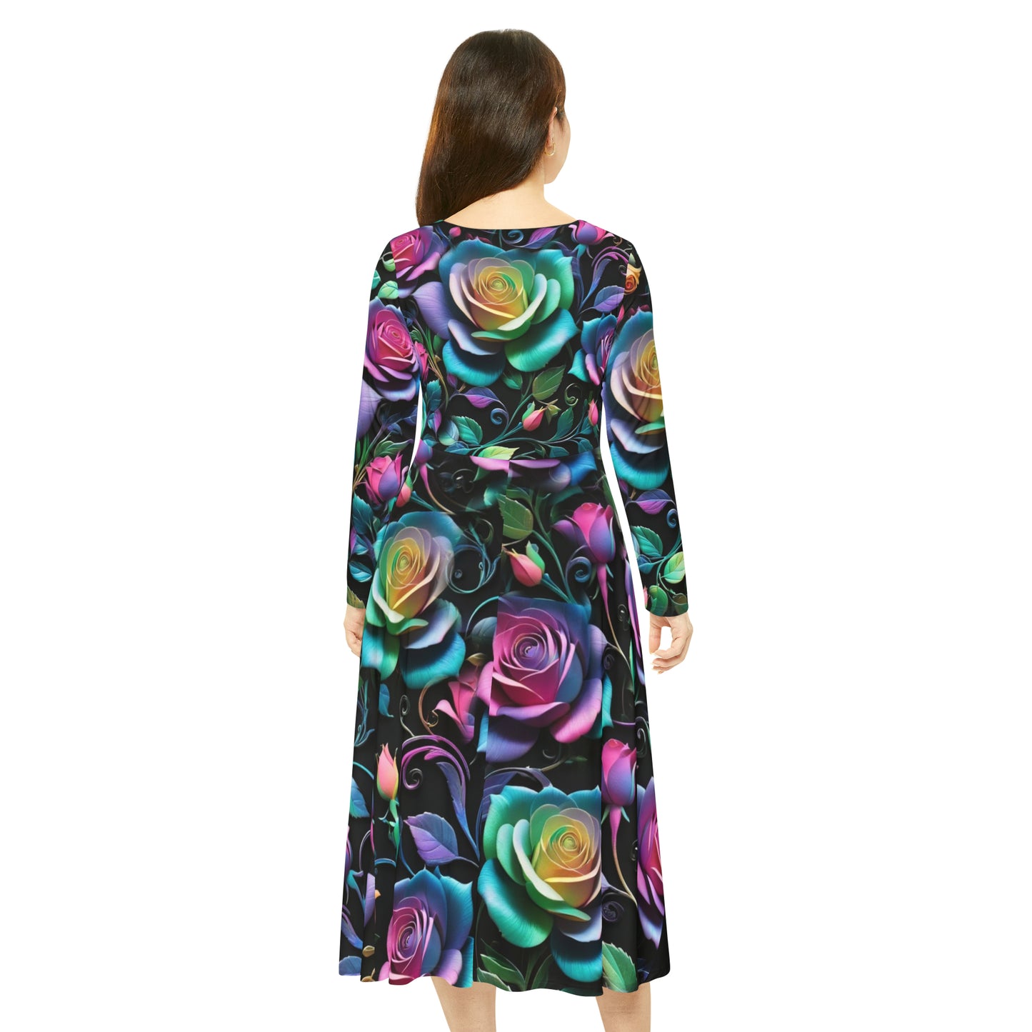 "Rainbow Rose" Women's Long Sleeve Dress