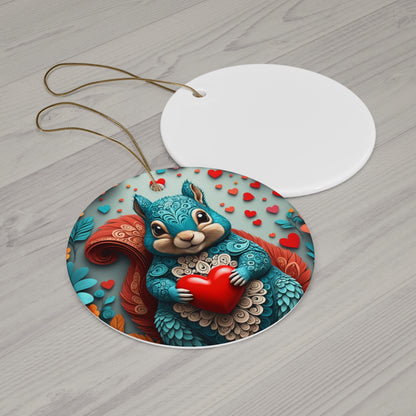 Woodcut Loving Squirrel Ceramic Ornament, 4 Shapes