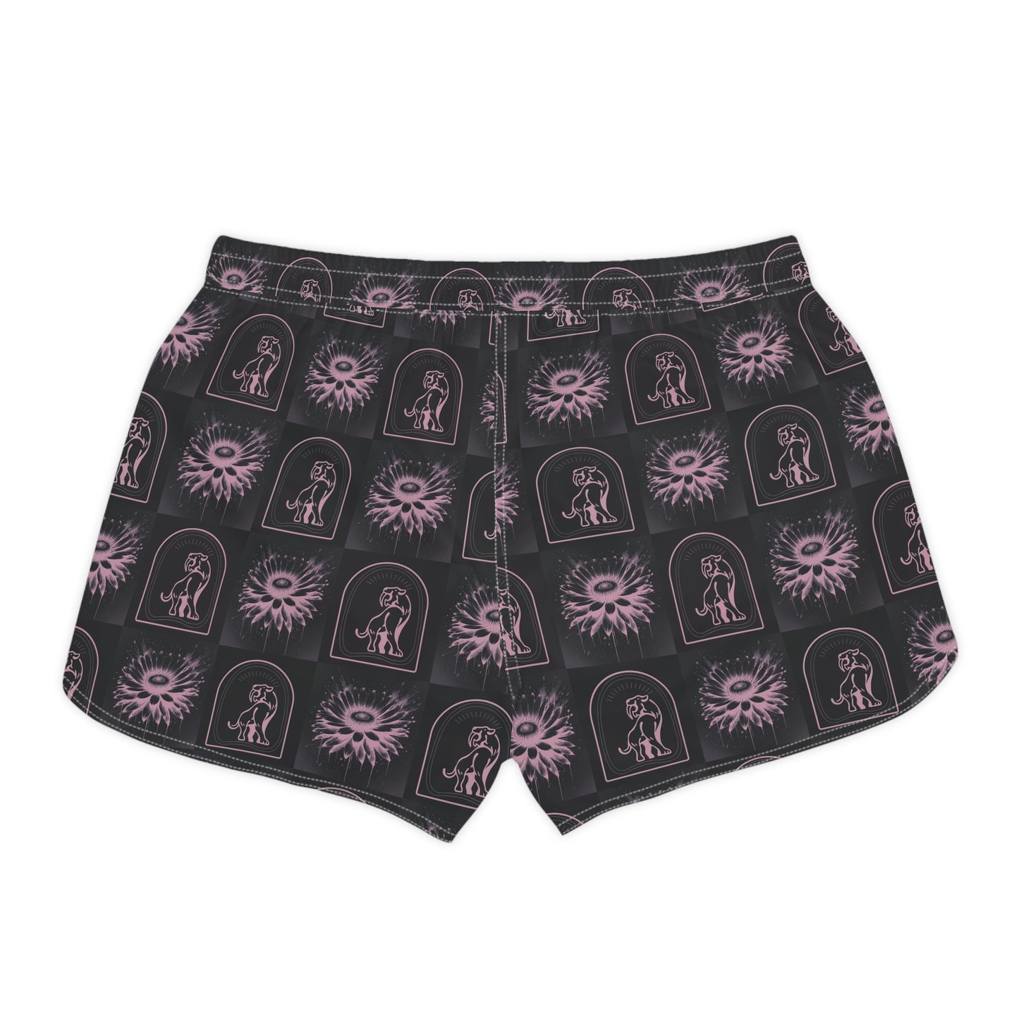 " Purple Daisy Checkered with Cave Kat'' Women's Casual Shorts