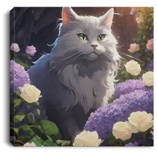 "Lilacs And White Roses Surround The Cave Cat" Print