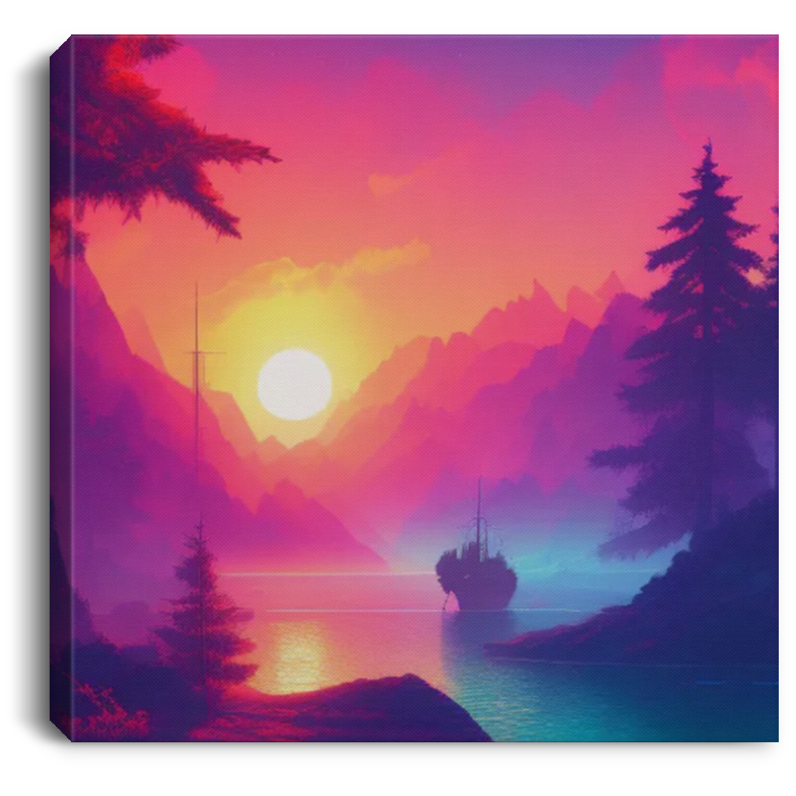 "Synth Wave Sky Lake View 1 of 4" Print