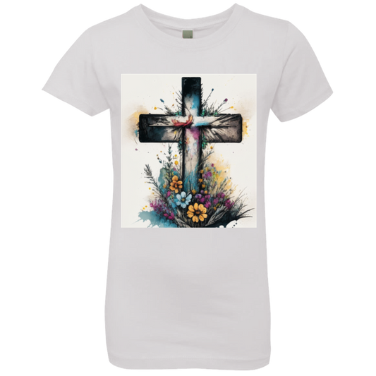 ''Cross and Wild Flowers'' Youth Girls' Princess T-Shirt