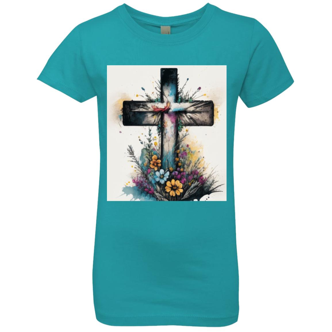 ''Cross and Wild Flowers'' Youth Girls' Princess T-Shirt