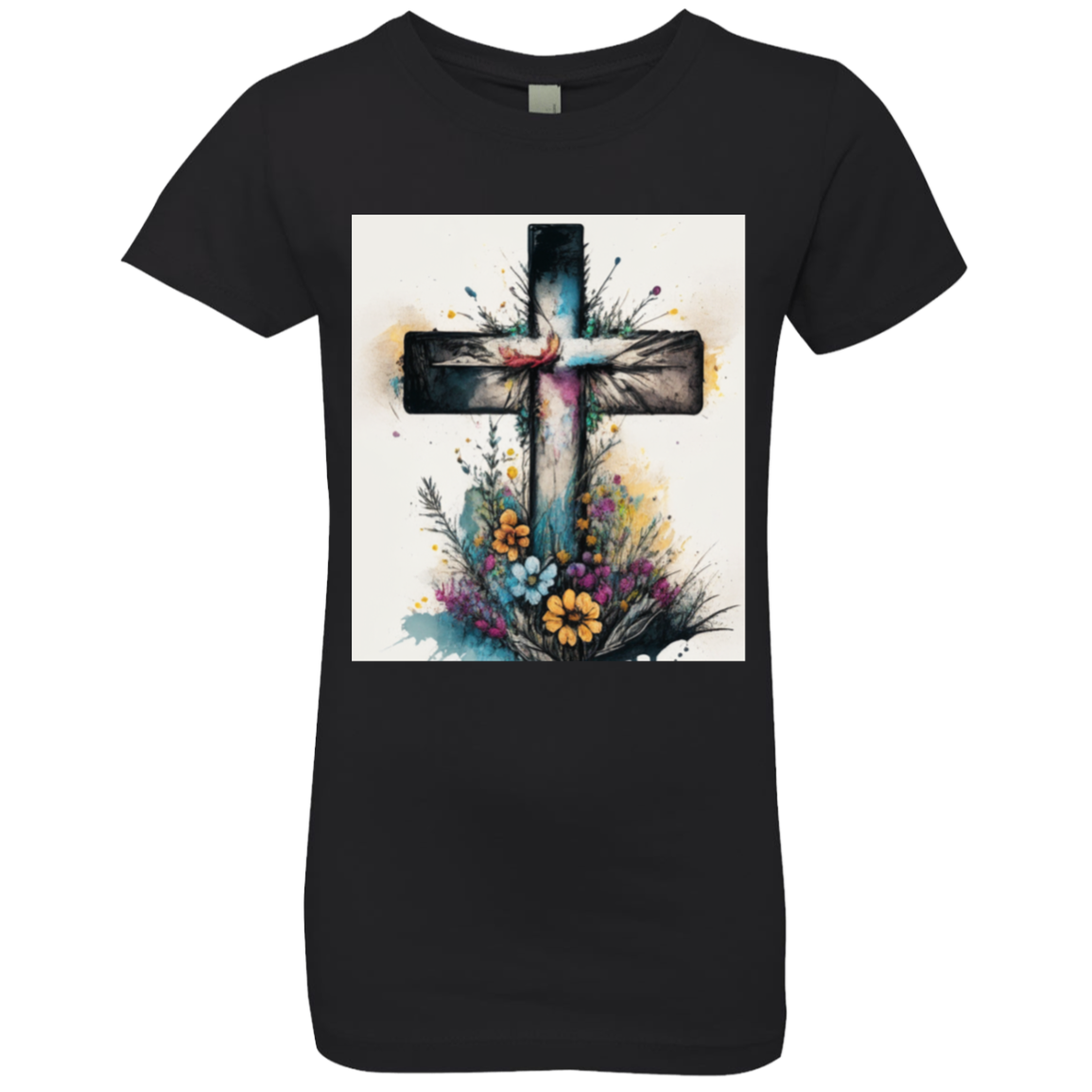 ''Cross and Wild Flowers'' Youth Girls' Princess T-Shirt